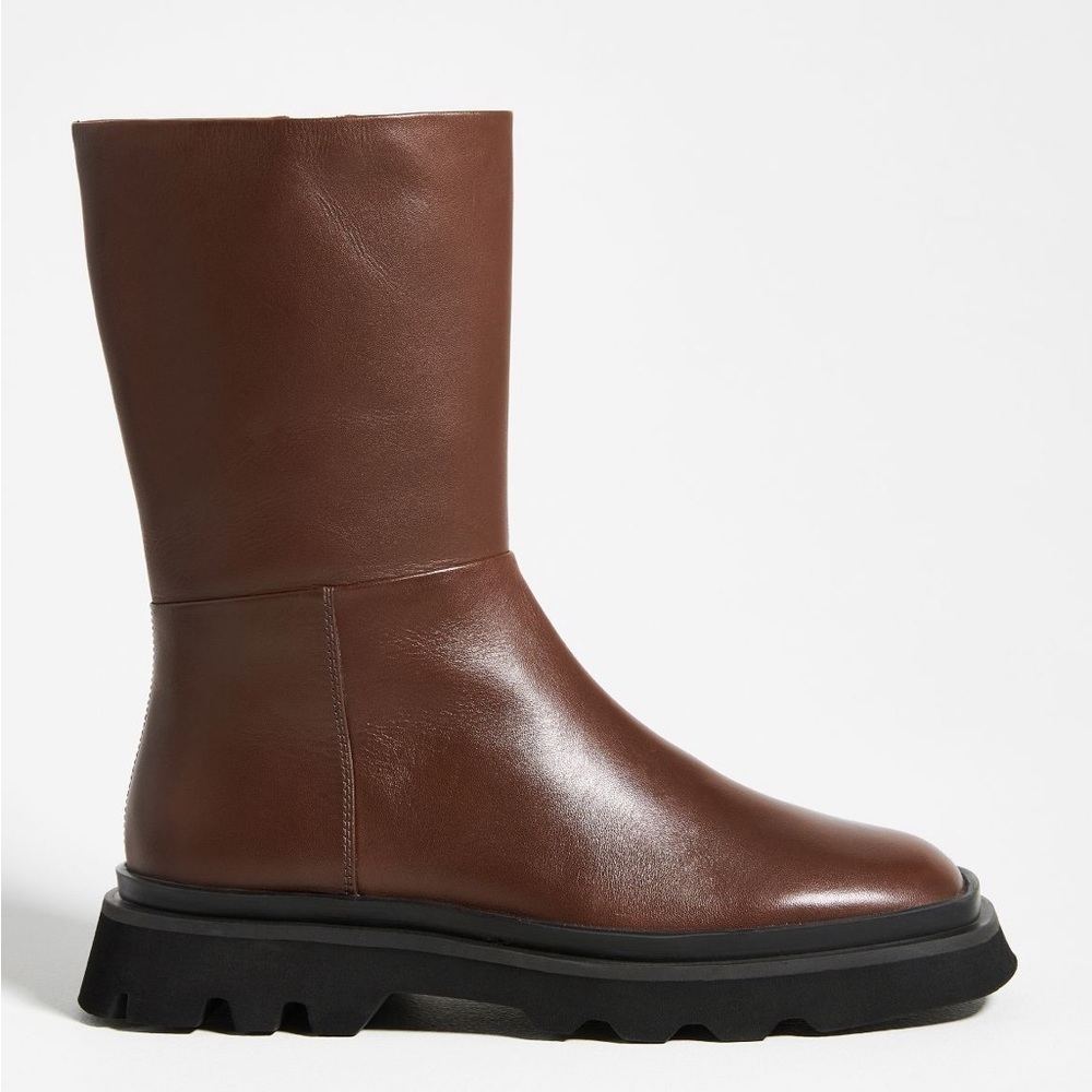 NWT Anthropologie x Pilcro Leather Chocolate Brown mid calf Boots Size 7